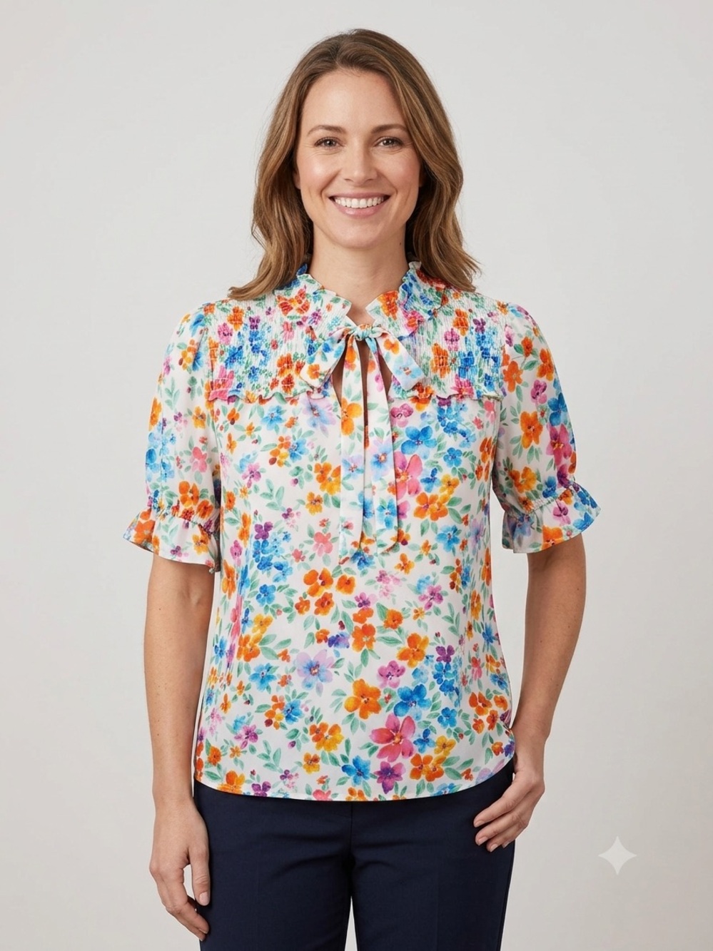 Pleione Tie-Neck Short Sleeve Blouse - PTP is 20